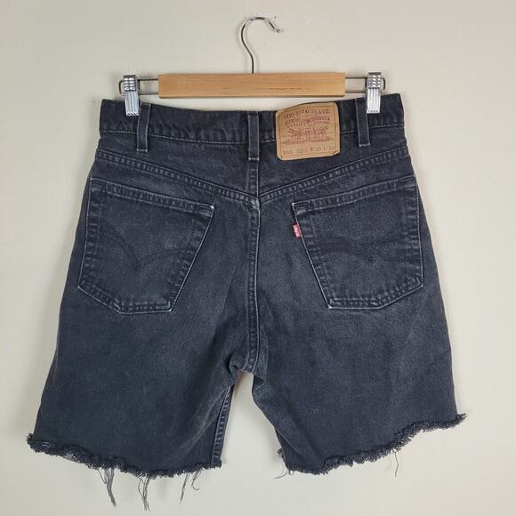 Vintage Levis 955 Shorts Mens 30 Black Denim Faded Cut Off 90s Y2K Distressed - Picture 2 of 8